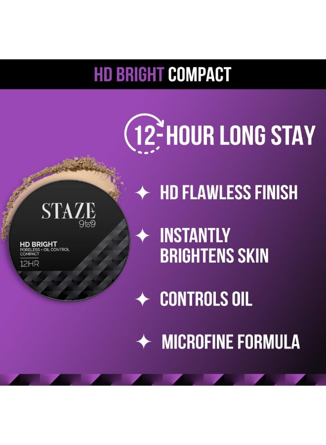 Staze 9to9 HD Bright Compact | 12hrs long stay | Poreless Matte Finish + Oil Control | Evens out Complexion, Blends effortlessly | Lightweight Microfine Formula with Vitamin E | 125W Vanilla 9g - Image 3